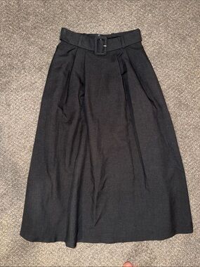 Zara Black A-Line Midi Skirt with Wide Fabric Belt (with pockets)